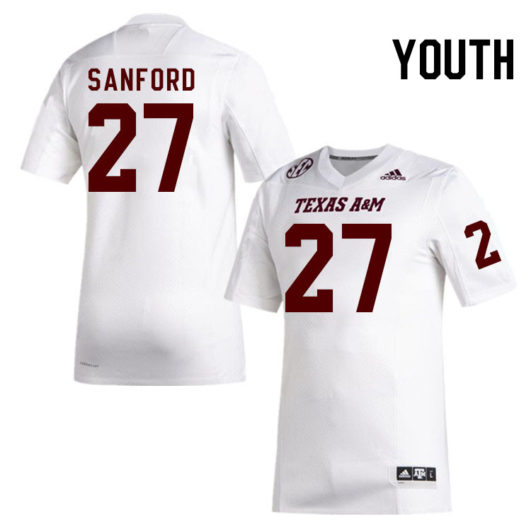 Youth #27 Daymion Sanford Texas A&M Aggies College Football Jerseys Stitched Sale-White